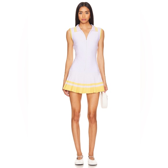 NWT Beach Riot Bria Dress White Yellow striped pleated skirt tennis revolve golf - Picture 2 of 10
